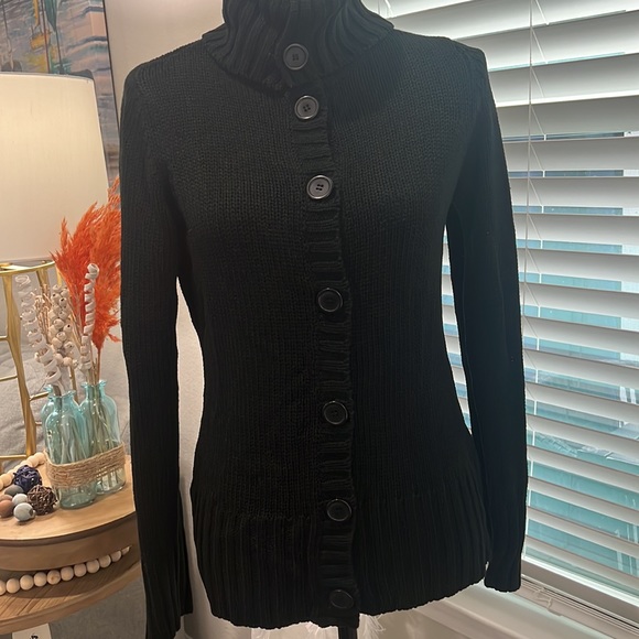 Black turtleneck cardigan sweater 6/8 - Picture 3 of 11